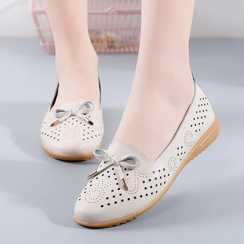 New Women Flats Shoes Leather Breathable Moccasins Women Beanie Shoes Ballerina Ladies Casual Shoes Sneakers zapatillas mujer
