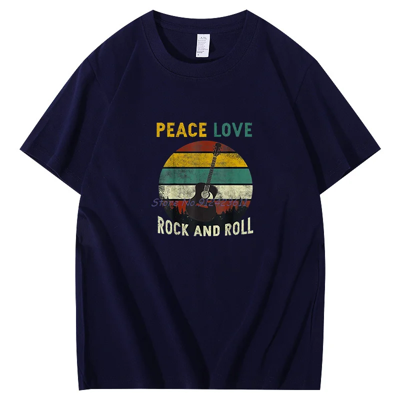 Футболка мужская с надписью «Peace Love», винтажная графическая рубашка с рисунком рок-н-ролла и гитары, уличная одежда в стиле Харадзюку для студентов, на день рождения