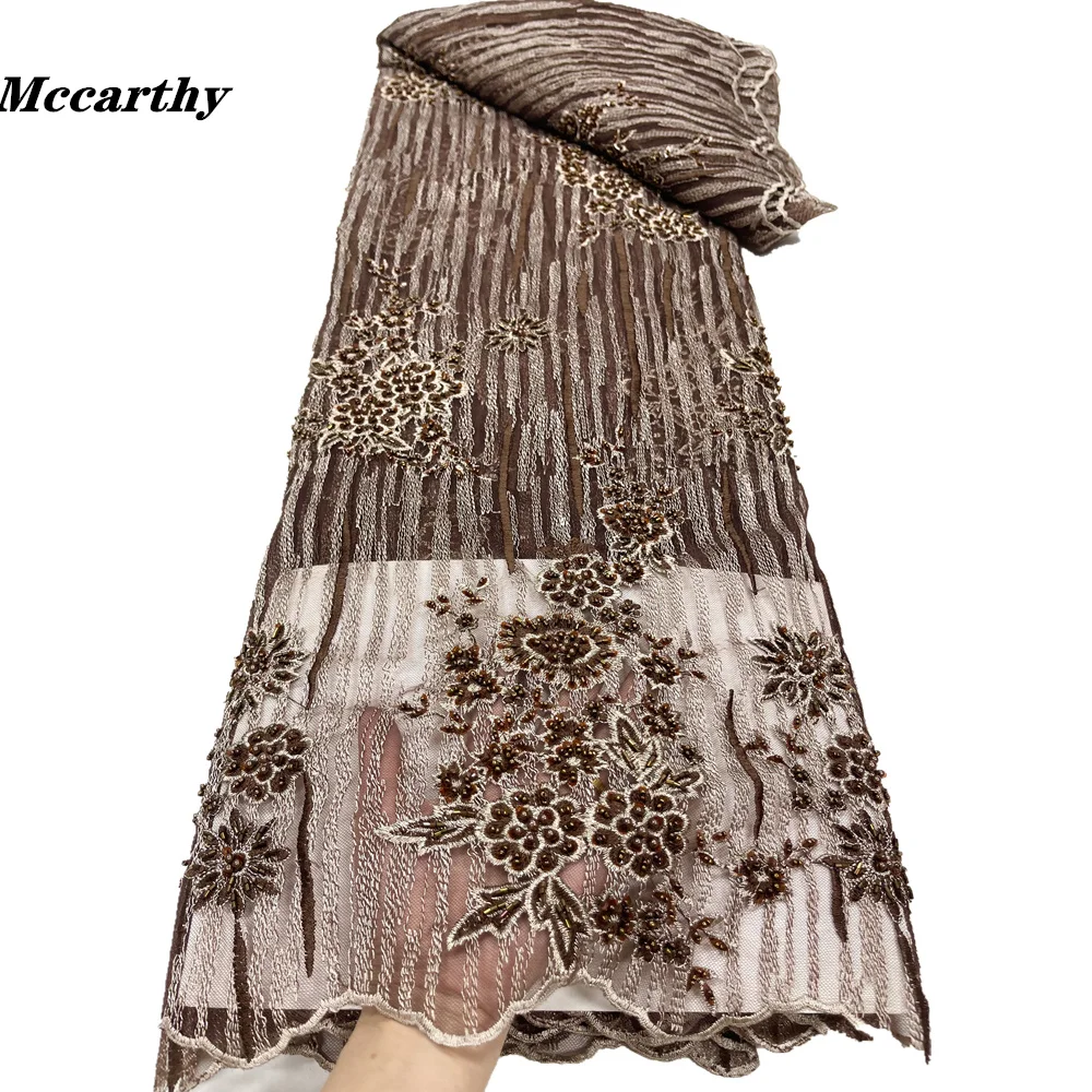 

Роскошная африканская кружевная ткань Mccarthy, 5 ярдов, Высококачественная вышивка блестками, французский тюль, нигерийский Свадебный кружевн...