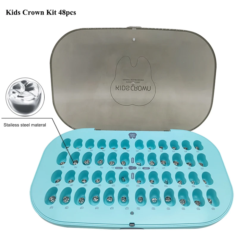 

Dental Preformed Kids Stainless Steel Primary Molar Crowns Kit 48Pcs Pediatric Tooth Crown Dentistry Supplies SHINHUNG Korea