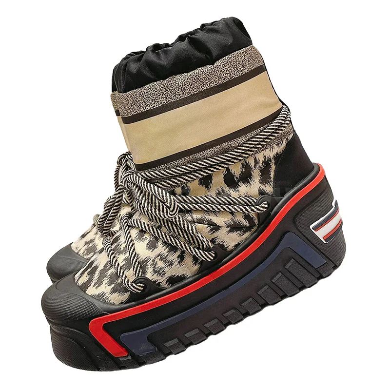 

Женские ботинки, зимние теплые ботинки с вышивкой и надписью, украшенные перекрестной шнуровкой, с увеличивающим рост принтом