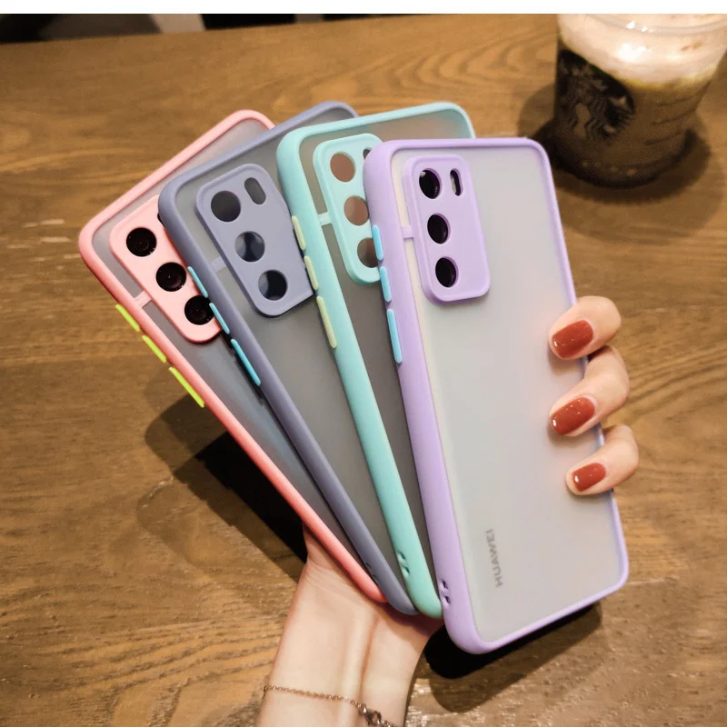 

Camera Protection Bumper Phone Case For Huawei Mate P40 30 20 Plus Lite Nova 7 6 8SE Y7A Pro Matte Translucent Shockproof Cover