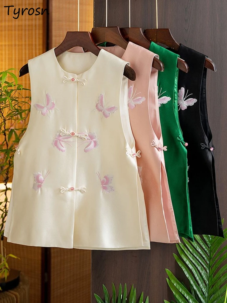 

Vests Women Retro Elegant Design Embroidery Tender Casual Creativity Spring Side-slit Chinese Style All-match Femme Loose Simple