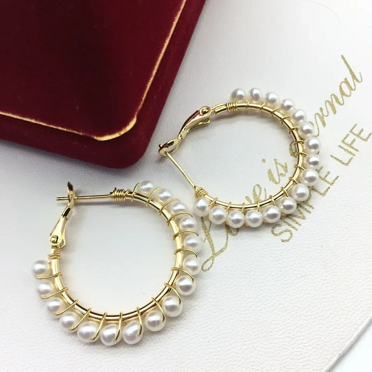 Позолоченное круглое кольцо 14 карат вышитые серьги-гвоздики популярные