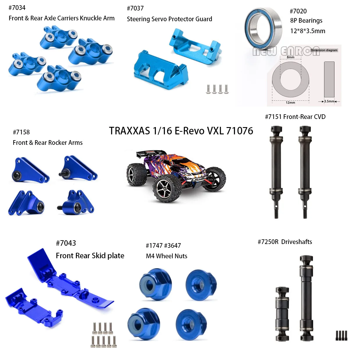 

NEW ENRON Alloy Axle carries CVD Skid plate 7043 7020 7034 7037 7043 7154 7158 For RC car Traxxas 1/16 E-Revo VXL 71076-3