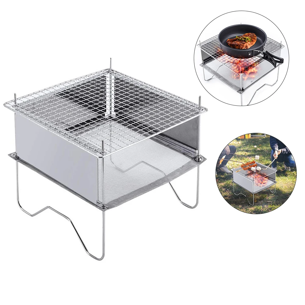 

Outdoor Camping Stainless Steel Firewood Stove Portable Folding Bonfire Campfire Portable Folding BBQ Picnic Fire Pit Cooking