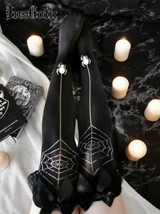 Черные женские чулки InsGoth в готическом стиле с принтом паука, бандажные элегантные сетчатые чулки в стиле хип-хоп с бантом, чулки для косплея в стиле 