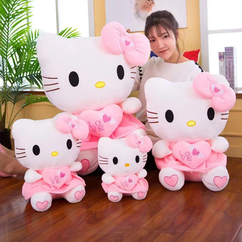 

30-50Cm Snario Kawaii Hello Kitty Angel with Heart Plush Toys Girl Stuffed Toys Kawaii Room Decor Children's Birthday Gift