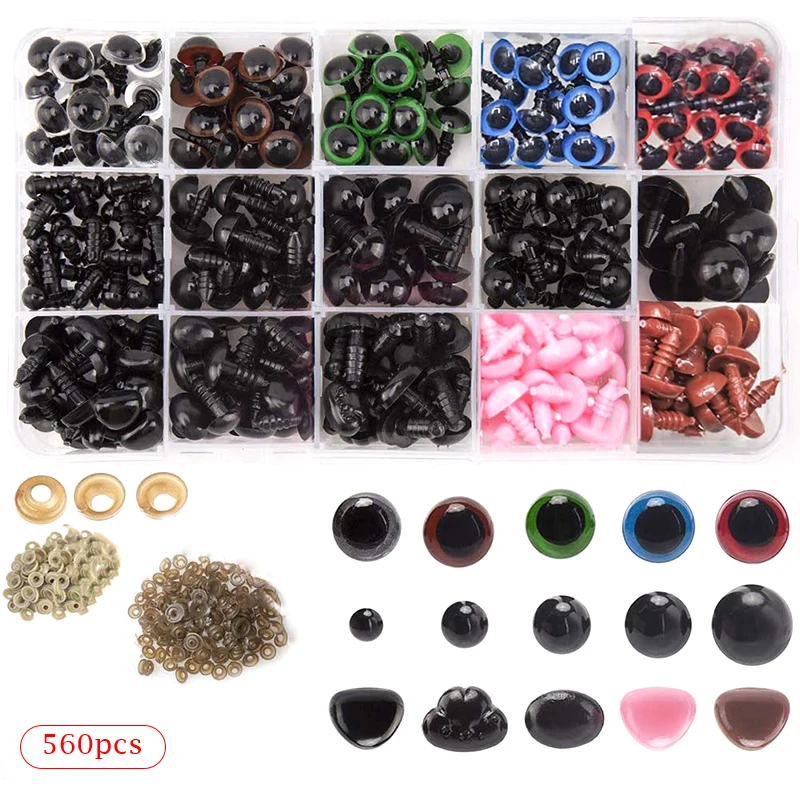 

560Pcs Safety Eyes and Noses with Washers, Colorful Plastic Safety Eyes and Noses In Various Sizes for Dolls, Stuffed Animals