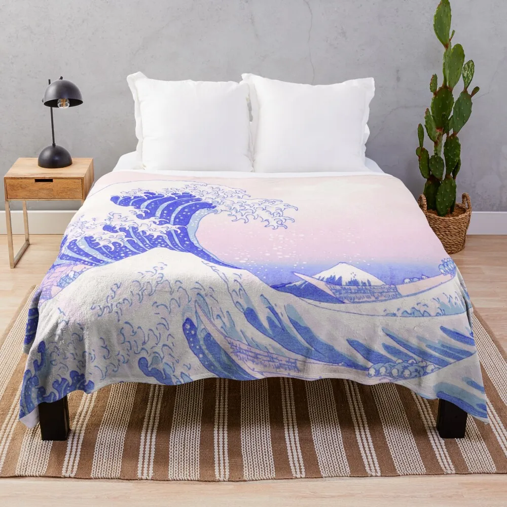 

Great Wave Pastel Aesthetic Kawaii Pink Kanagawa Japanese Fur Home Decor Travel Blanket Squishmallows Throw Blankets