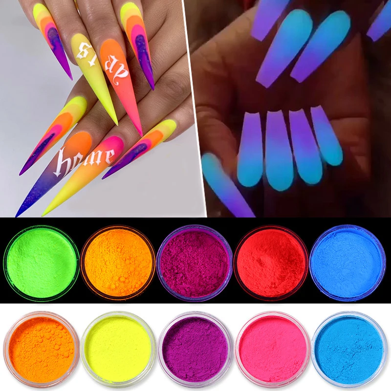Neon Phosphor Powder Pigment Fluorescent Powder Set Nail Glitters Powder 6 Colors Dust Luminous Pigment Glow in the Dark  - buy with discount