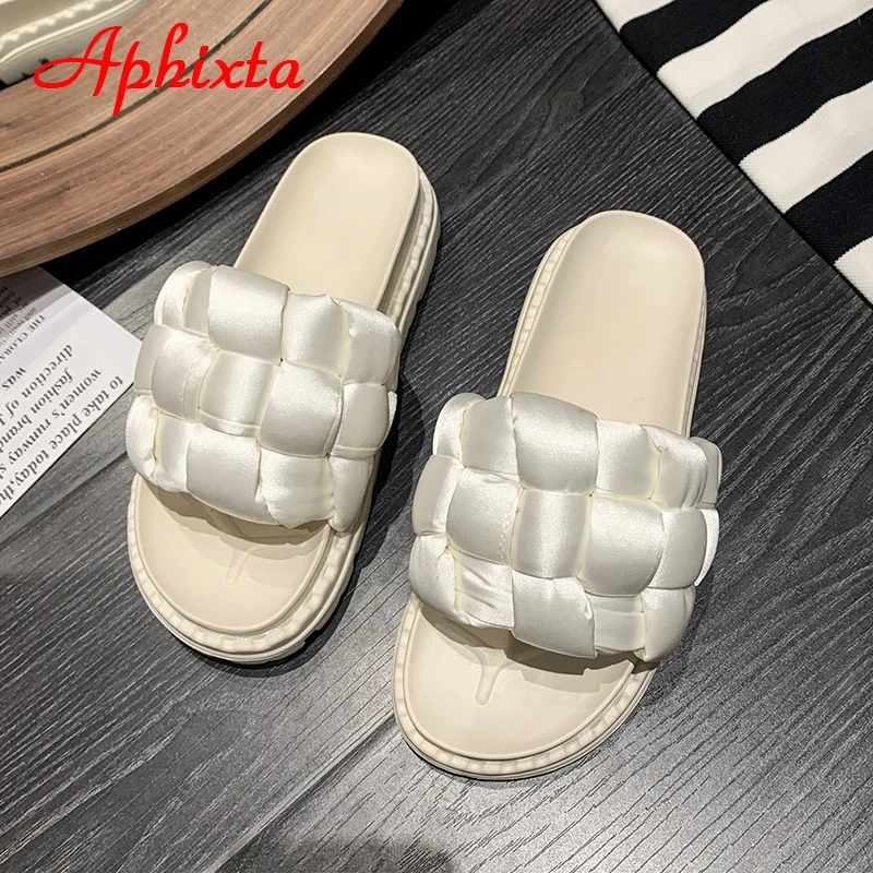 Шлепанцы Aphixta женские с двойной подошвой сланцы плоская платформа перекрестные