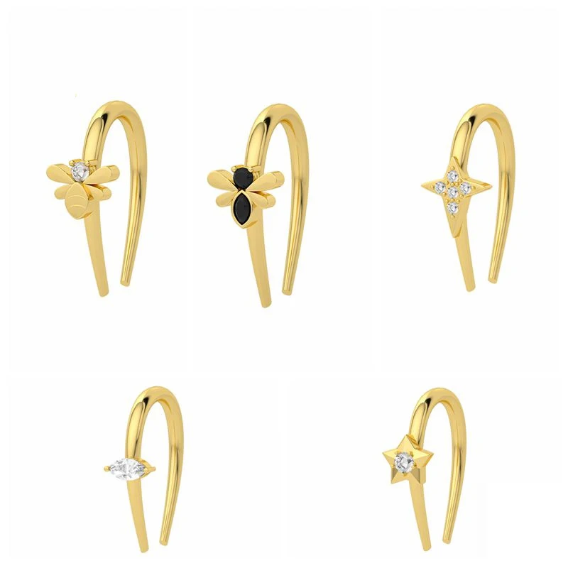 

S925 Silver Small Bee Zircon Various Stud Earrings for Women Pierced Ear Clips Cartilage Earrings Jewelry Gift Pendant