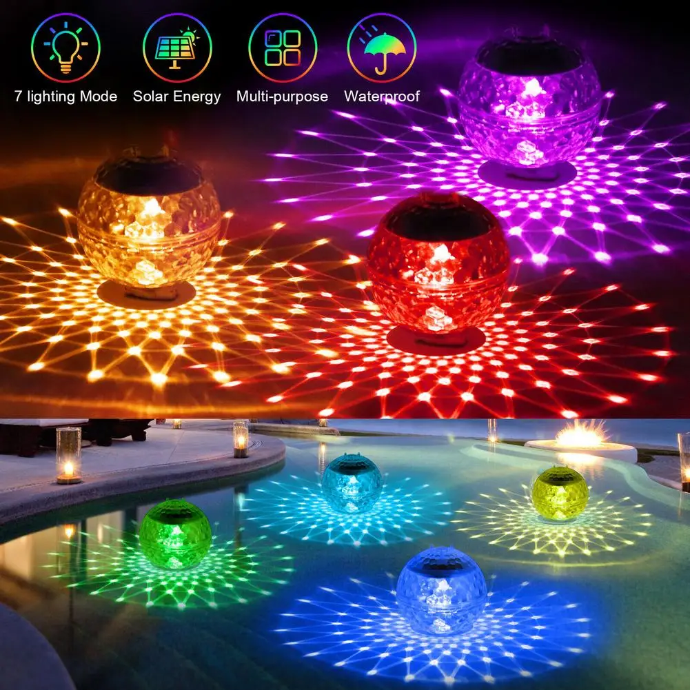 

NEW Solar Floating Pool Lights Built-in 600mah Battery Energy-saving 7 Colors Changing Rotating Garden Lamp