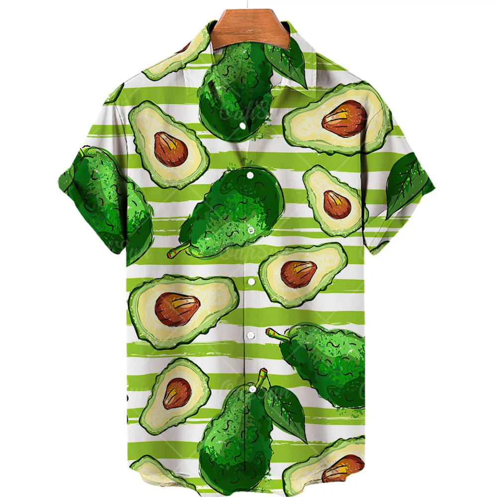 

Men's Summer Fashion Personality Fashion Button Fruit Print Oversized Short Sleeve V Neck Hawaiian Shirt 5xl