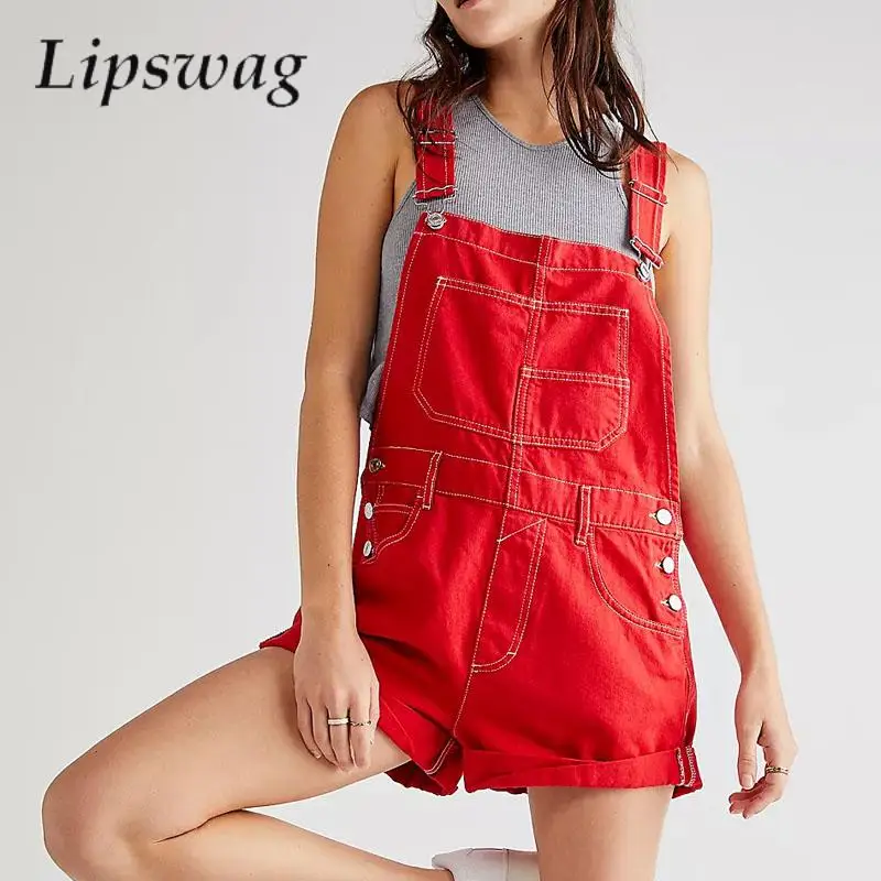 

Fashion Vintage Denim Shorts Playsuit Casual Summer Autumn Sleeveless Strappy Overalls Jumpsuit Women Loose Pockets Jeans Romper
