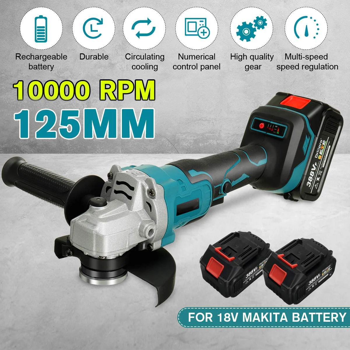 

125mm Brushless Cordless Electric Angle Grinder Machine DIY Woodworking Power Tool with 1/2 Battery For Makita 18V Battery
