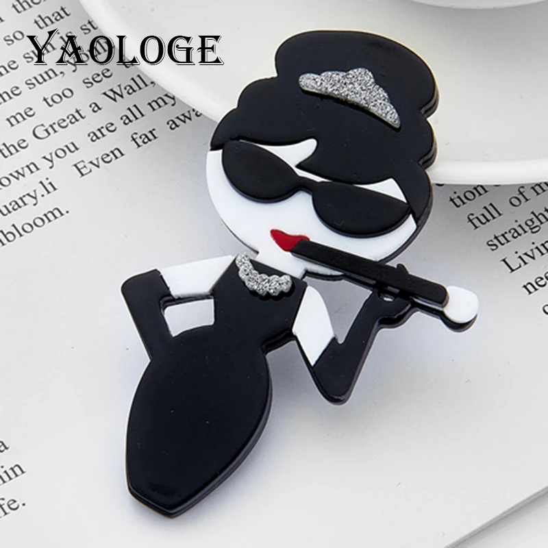 YAOLOGE Vintage Retro Brooches for Women European American Style Audrey Hepburn Pins Brooch Acrylic Women Brooches