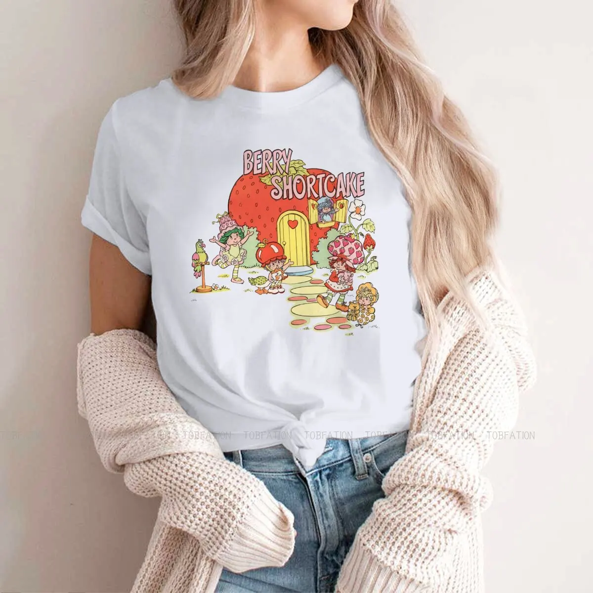 

With Friends Women's T Shirt Strawberry Shortcake TV Ladies Tees Kawaii Cotton Tops Graphic Tshirt Loose Hipster