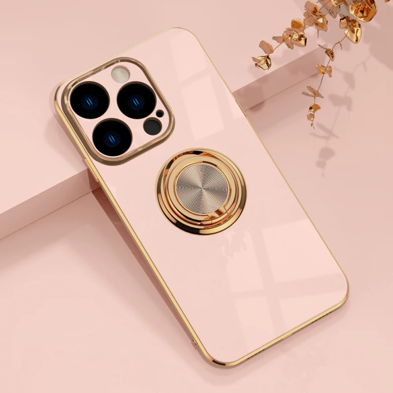 

Plating Magnetic Ring Case For iPhone 14 13 12 11 Pro Max XS X XR 8 7 Plus iPhone14 14Pro Support Car Holder Stand Covers Purple
