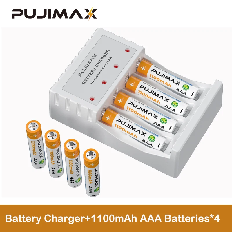 

VOXLINK New 4Pcs Rechargeable Battery AAA 1100mAh+LED 4 Slots Battery Charger For Wireless Mouse Keyboard Calculator Alarm Clock