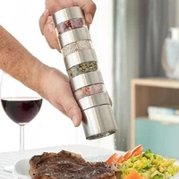 4 layer pepper grinder stainless steel manual salt dual headed grinder herb spice shaker thickened glass rotor kitchen