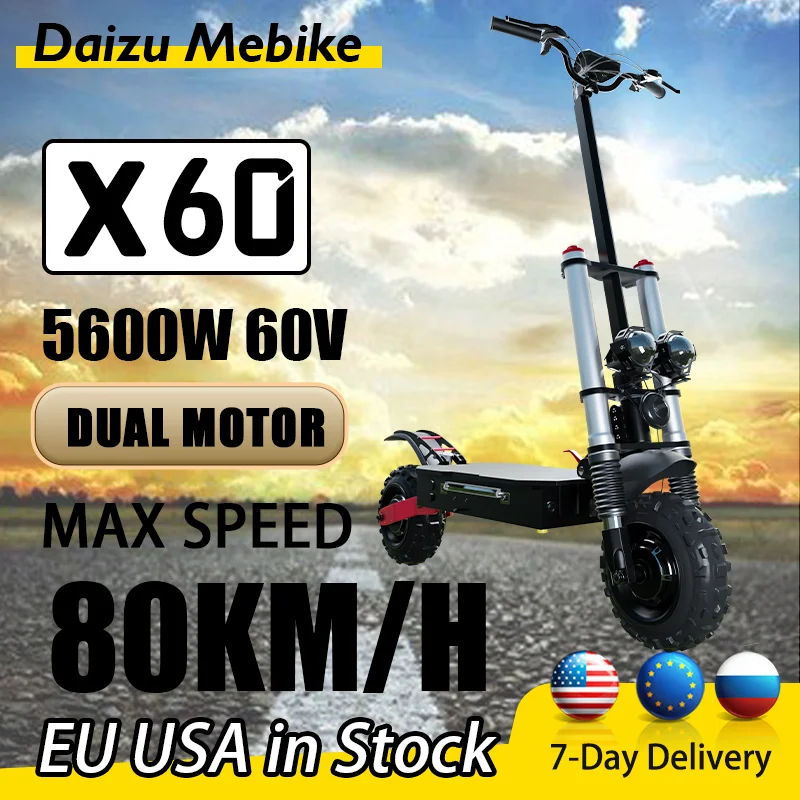 

Electric Scooter X60 E Scooters 85KM Long Distance Scooter Electric 80KM/H Foldable Scooter 5600W Dual Motor Off-road Tire 11''