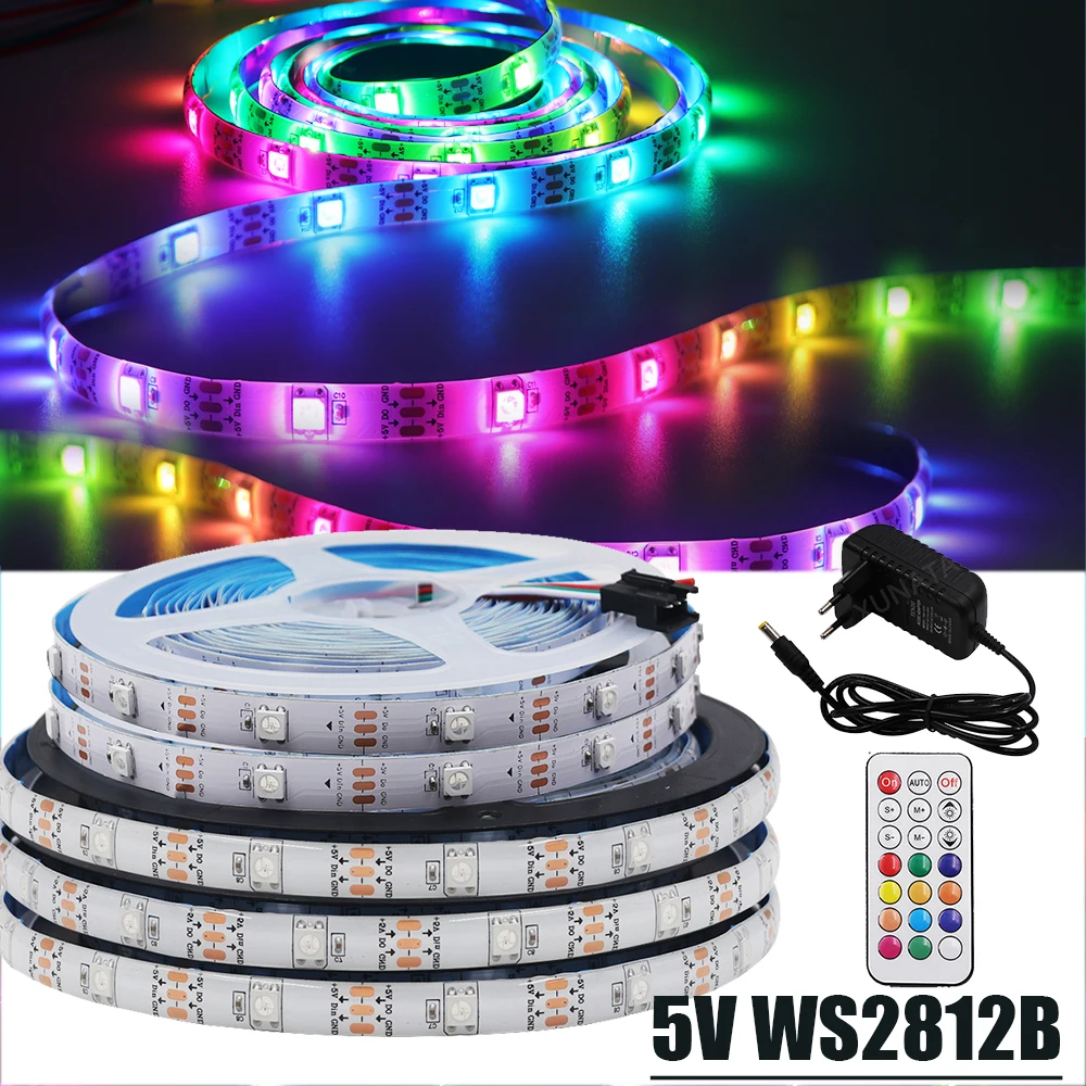 

DC 5V Dream Color WS2812B LED Strip EU US UK AU Set With RF Remote TV BackLight Room Luces Luminous Decorate Fita Lamp