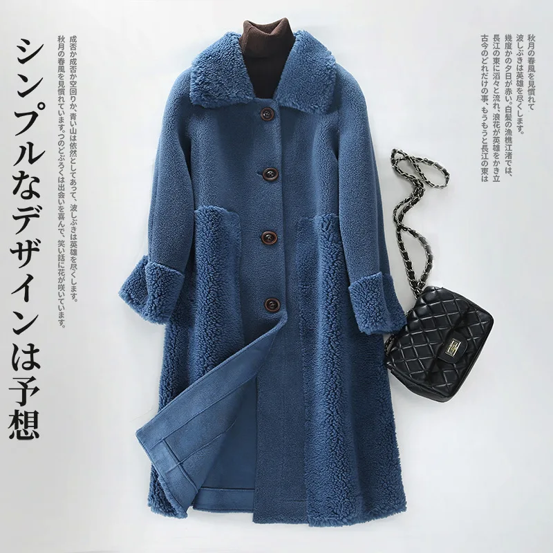 Women Winter Long Genuine Fur Sheepskin Coats Ladies Turndown Collar Wool Outwear Female Thick Warm Sheep Shearing Jacket Y584