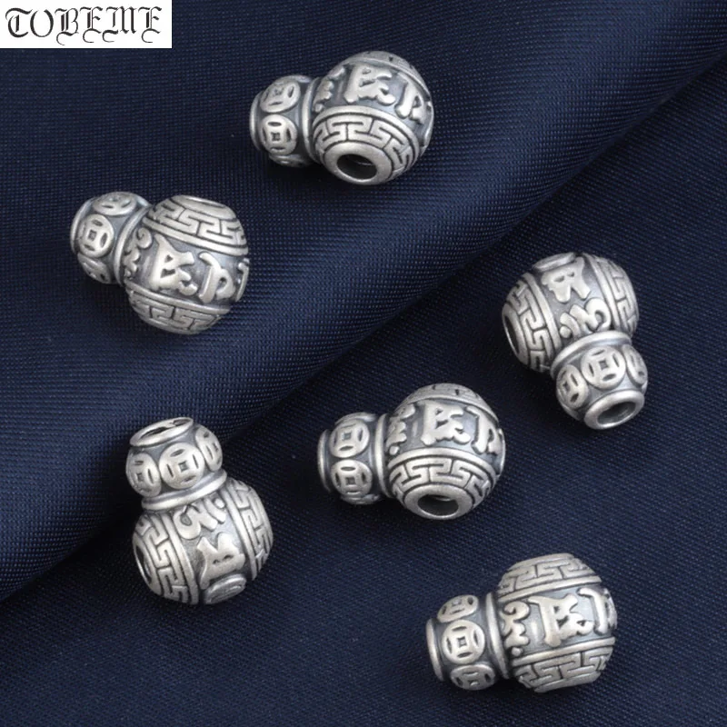 3D 100% 999 Silver Tibetan Six Words Three-way Guru Bead Buddhist Prayer OM Mantra Beads Mala's Guru Bead