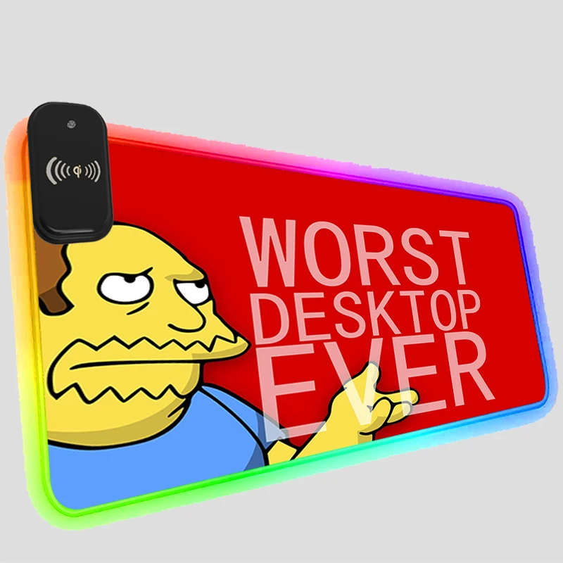 

Роскошный дизайнерский коврик для мыши с беспроводной зарядкой RGB, светодиодный игровой коврик для мыши в стиле «Симпсоны», аксессуары для ...