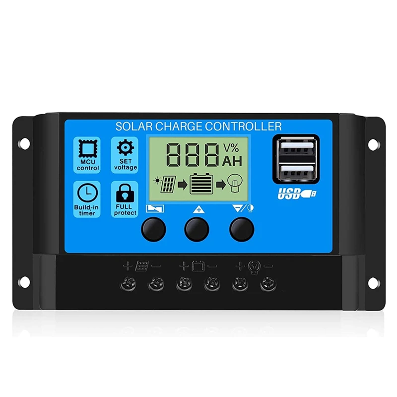 

Солнечный контроллер 30A 20A 10A 12В/24В, солнечный регулятор PWM, зарядное устройство, автоматический ЖК-Регулятор солнечной батареи с двойным USB 5В...