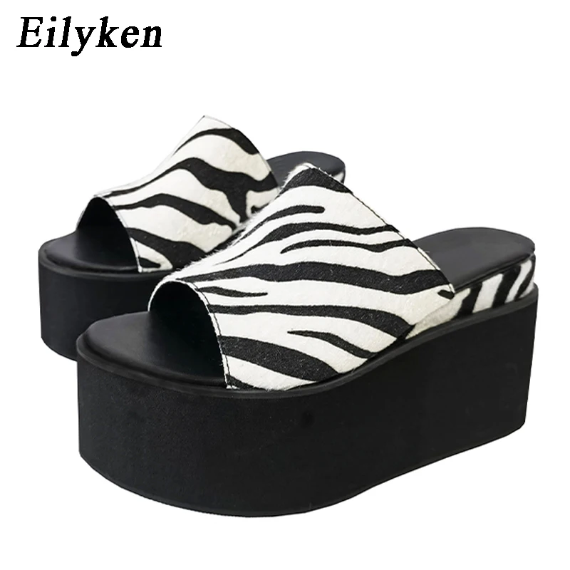 

Eilyken New Platform Open Toe Wedges Slippers Woman High Heels Shoes 2023 Summer Classic Zebra Pattern Casual Sandals