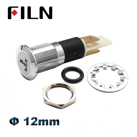 FILN 12mm waterproof metal led indicator light 2pins with car boat dashboard warning symbol led 12v 24v pilot lamp signal lamp