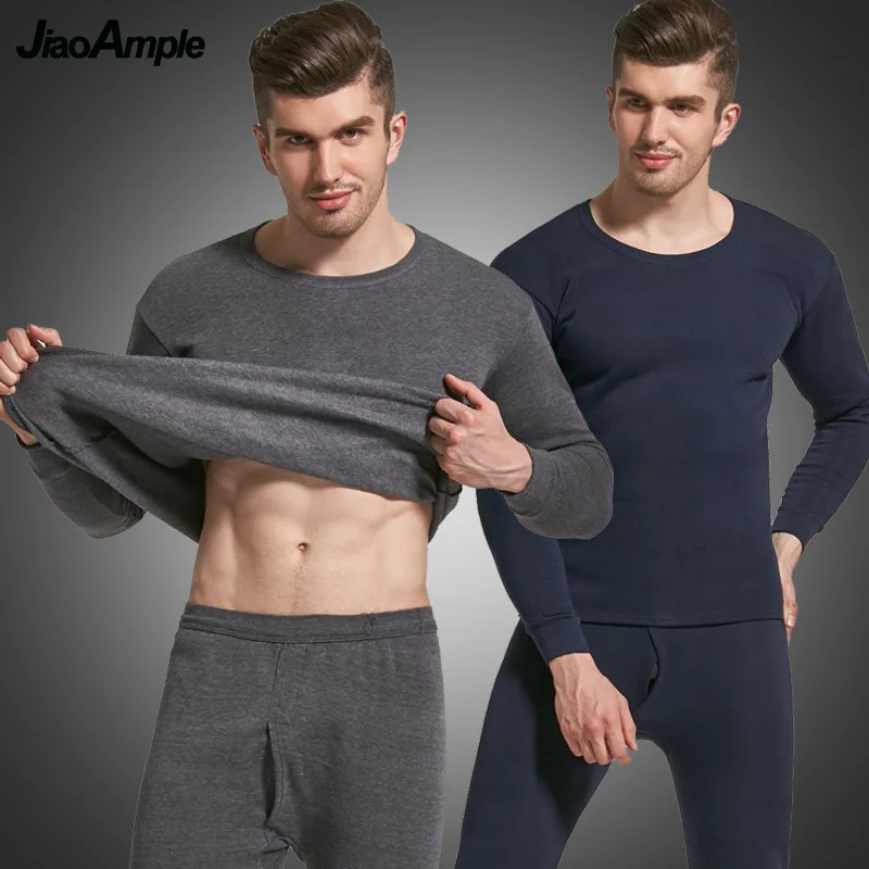 

Men's Autumn Winter Warm Underwear Two Piece Pants Set Solid Color Daily Joker O-Neck Trousers Outfits Basic Homewear Male