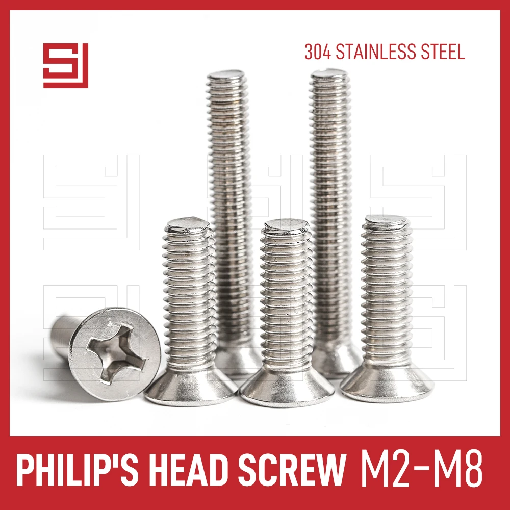 

SJ M2 M2.5 M3 M4 M5 M6 M8 Hardware Stainless Steel Phillips Screw Bolts 5/100 Pcs Crosse Flat Countersunk Machine Bolt Screws