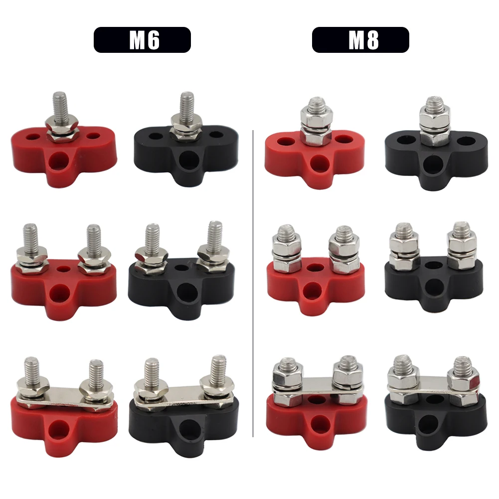 

2 Post Power Distribution Block Terminal Screw Bus Bar M8 M6 High Current Wiring Stud Battery Junction Block For RV Ship Car