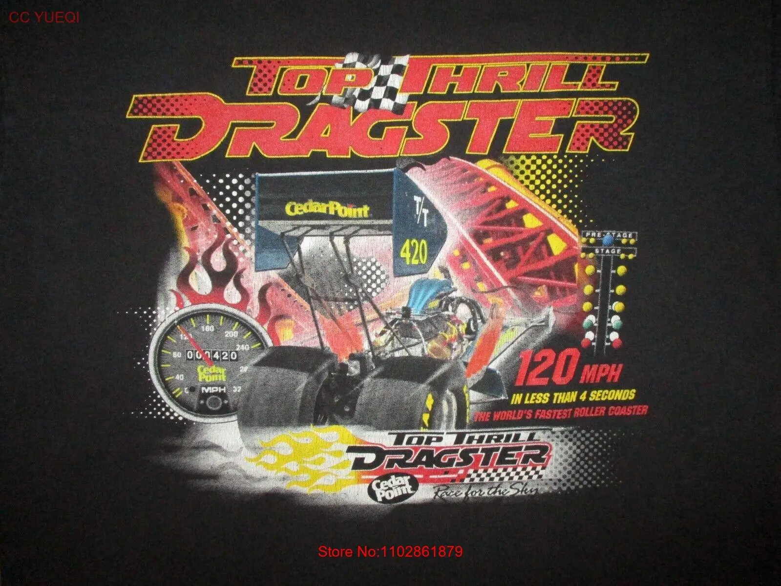 ФУТБОЛКА TOP THRILL DRAGSTER CEDAR POINT на пенсии RollerCoaster Thrill Ride СРЕДНЯЯ