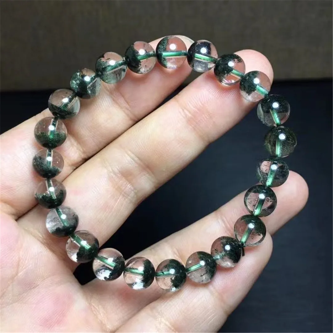 

8 мм натуральный зеленый фантомный кварцевый браслет для женщин, мужчин, красивый подарок для любви, блестящие бусины, ювелирные изделия AAAAA