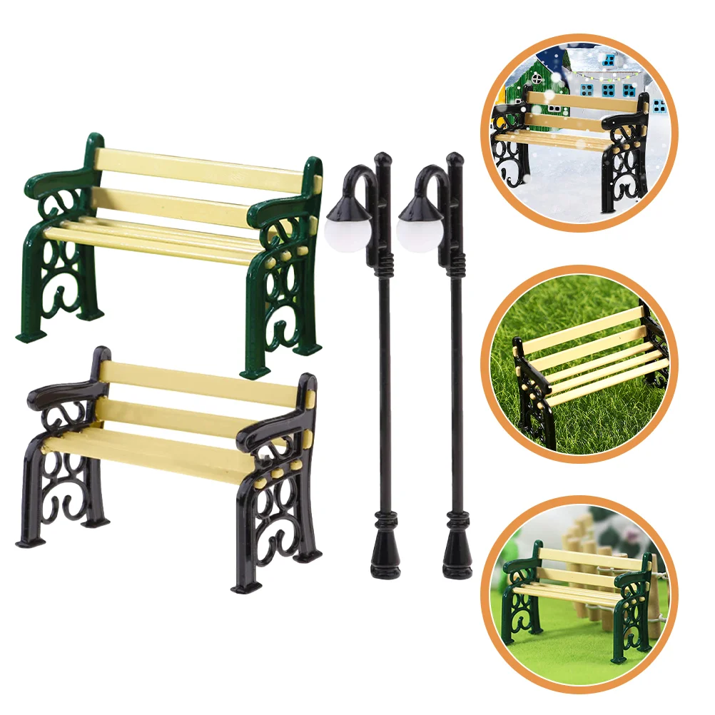 

House Street Light Miniature Bench Decor Toys Decorate Adornment Layout Lamp Model Metal Small Accessories Dolls