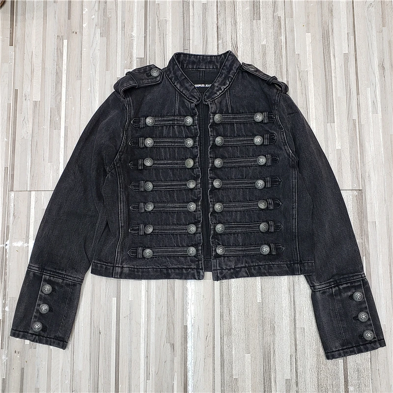 

Black Stand Collar Denim Jacket Women Spring Autumn New Korean Slim Short Cowboy Outerwear Long Sleeve Jeans Jacket Coat Female