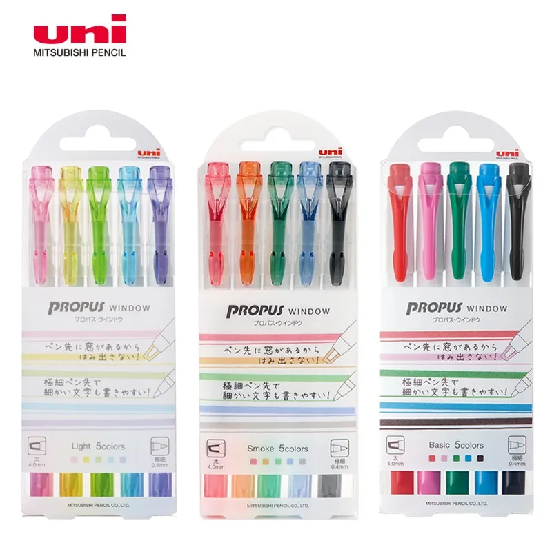 

5pcs/Set Japan Uni PUS-103T Window Fluorescent Pen,Double Headed Colored Markers student's manual ledger, Key Marking Kawaii Pen