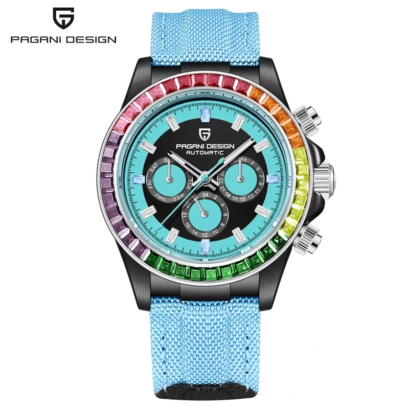 

PAGANI DESIGN 40MM Rainbow Bezel Chronograph Sapphire Luxury Automatic Mechanical Watches Men's Stainless Steel Waterproof Clock