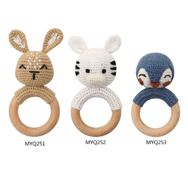 

Cute Wooden Nursing Crochet Cartoon Teether Toy Cognitive Stimulation 3 Options