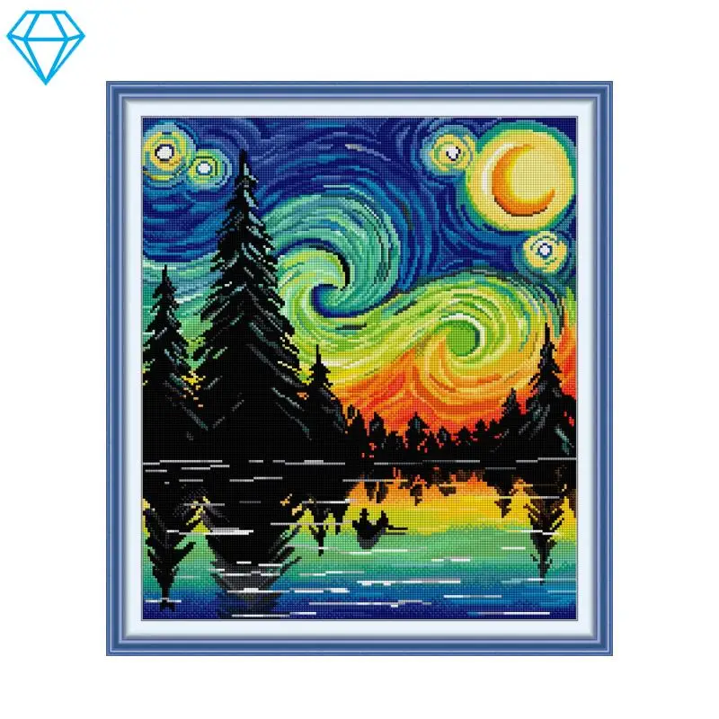 

Diamond Painting New DIY Full Drill Starry Night Pattern With Diamonds Square Round Drill Home Decor Arts And Crafts Kids