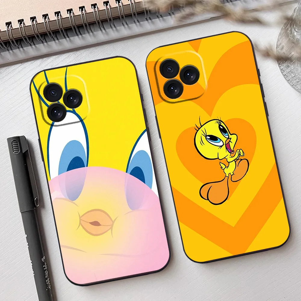 BEAST KINGDOM Cartoon T-Tweety B-Bird Phone Case for iPhone 12 11 13 14 15 16 Max Pro Plus Black Soft Silicone Cover