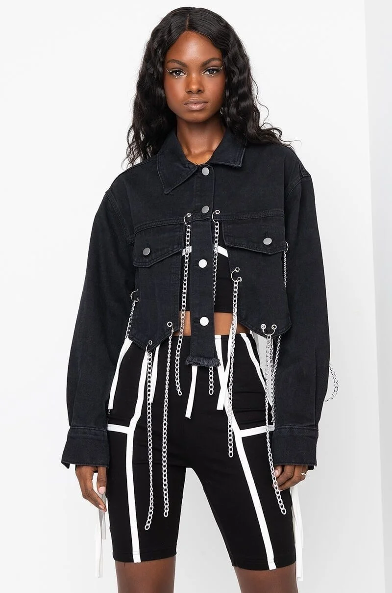 

Denim Jacket Women 2022 Black Blue Fashion Metal Style Slim Jean Outwear Coat High Street Long Sleeves Coat Female Clothing