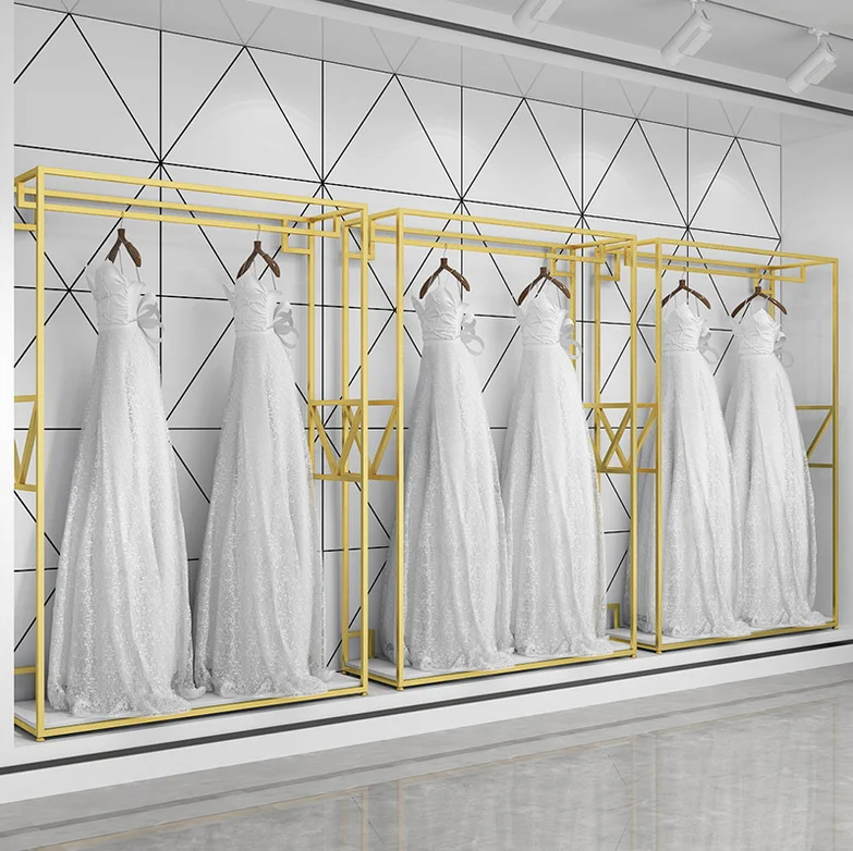 

Wedding dress rack display rack floor rack gold double layer clothing store shelf high-grade studio iron cheongsam dress rack