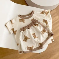 2022 summer infant baby boy cartoon bear print baby set casual short sleeve tops shorts 2pcs set toddler girl breathable suit