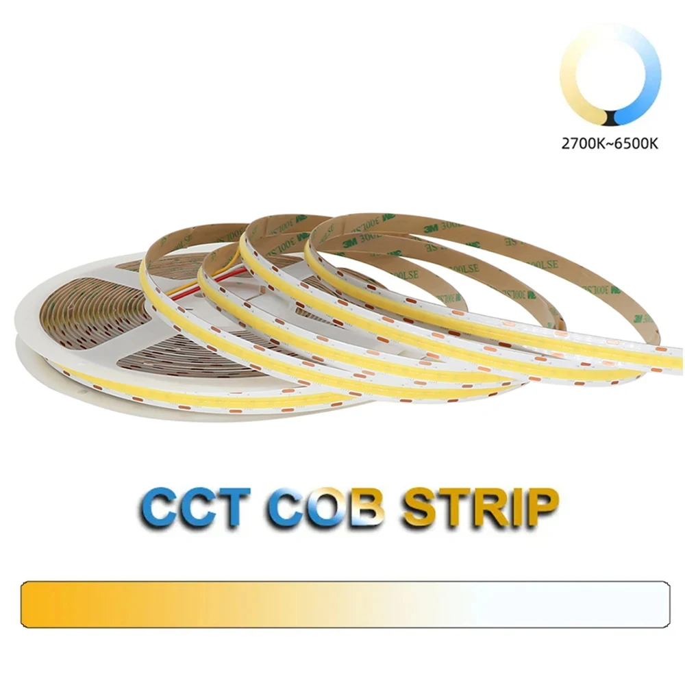 Светодиодная лента COB CCT 12 В 24 постоянного тока 608 624 светодиодов приглушаемая